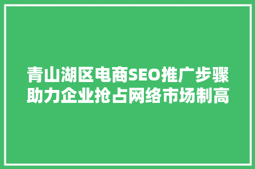 青山湖区电商SEO推广步骤助力企业抢占网络市场制高点