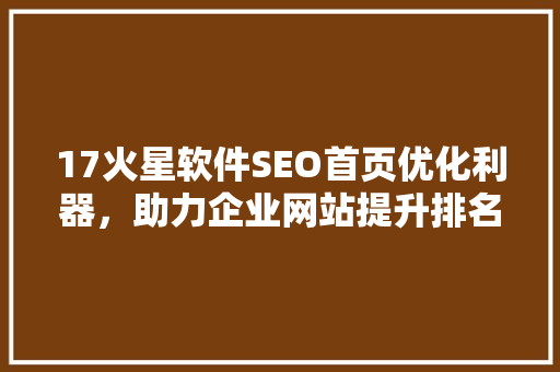 17火星软件SEO首页优化利器，助力企业网站提升排名