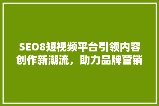SEO8短视频平台引领内容创作新潮流，助力品牌营销新篇章