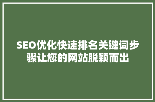 SEO优化快速排名关键词步骤让您的网站脱颖而出