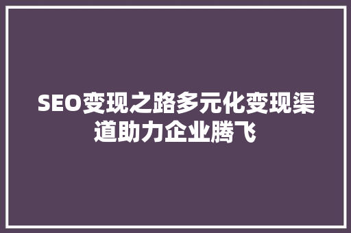 SEO变现之路多元化变现渠道助力企业腾飞