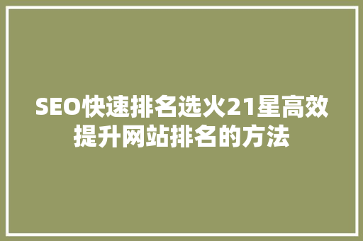 SEO快速排名选火21星高效提升网站排名的方法