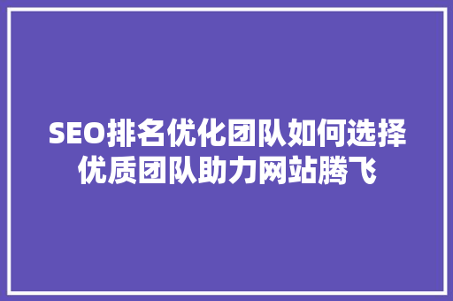 SEO排名优化团队如何选择优质团队助力网站腾飞