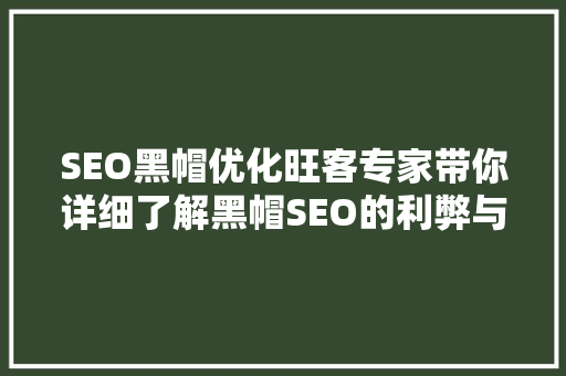 SEO黑帽优化旺客专家带你详细了解黑帽SEO的利弊与应对步骤