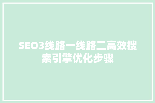 SEO3线路一线路二高效搜索引擎优化步骤