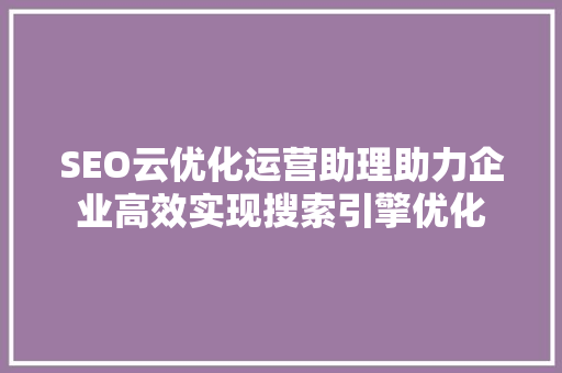 SEO云优化运营助理助力企业高效实现搜索引擎优化