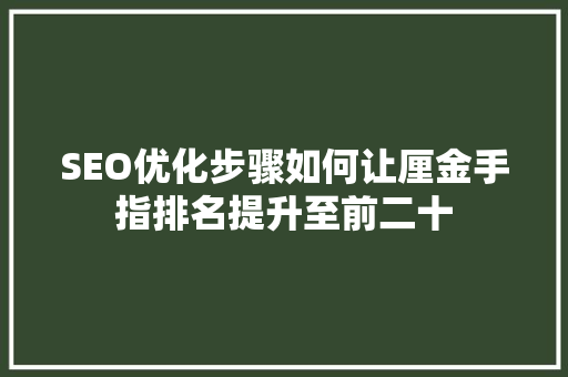 SEO优化步骤如何让厘金手指排名提升至前二十