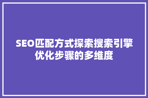 SEO匹配方式探索搜索引擎优化步骤的多维度