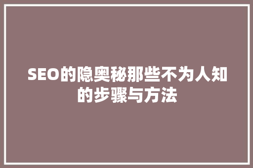 SEO的隐奥秘那些不为人知的步骤与方法