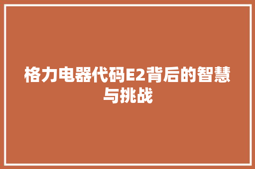 格力电器代码E2背后的智慧与挑战