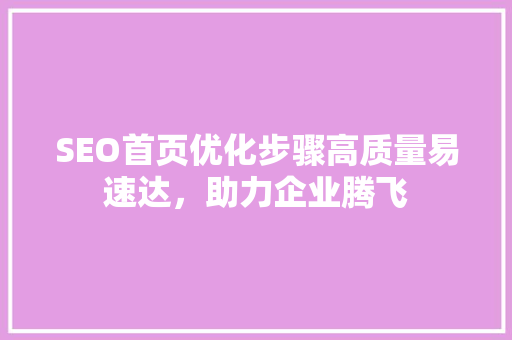 SEO首页优化步骤高质量易速达，助力企业腾飞