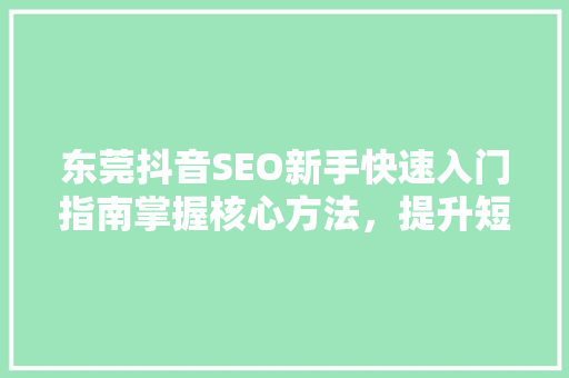 东莞抖音SEO新手快速入门指南掌握核心方法，提升短视频流量