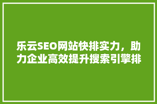 乐云SEO网站快排实力，助力企业高效提升搜索引擎排名