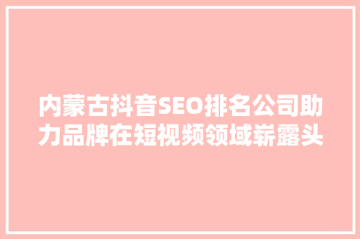 内蒙古抖音SEO排名公司助力品牌在短视频领域崭露头角