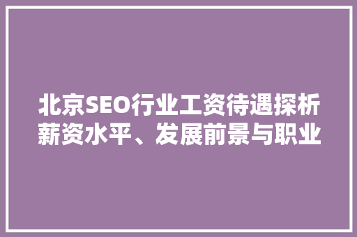 北京SEO行业工资待遇探析薪资水平、发展前景与职业规划