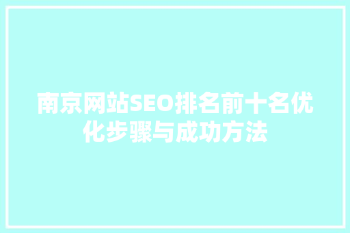 南京网站SEO排名前十名优化步骤与成功方法