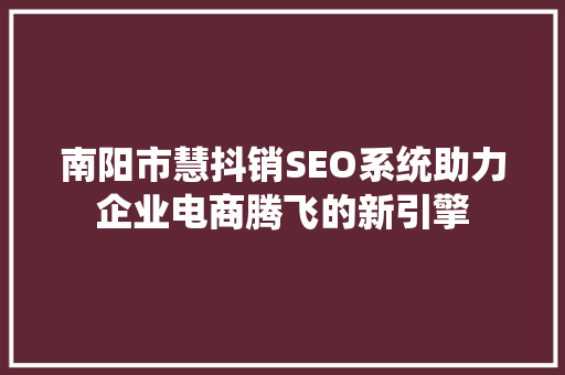 南阳市慧抖销SEO系统助力企业电商腾飞的新引擎