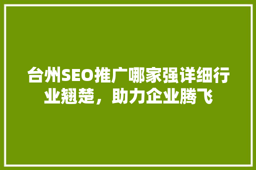 台州SEO推广哪家强详细行业翘楚，助力企业腾飞