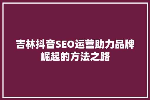 吉林抖音SEO运营助力品牌崛起的方法之路