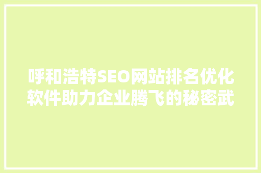 呼和浩特SEO网站排名优化软件助力企业腾飞的秘密武器