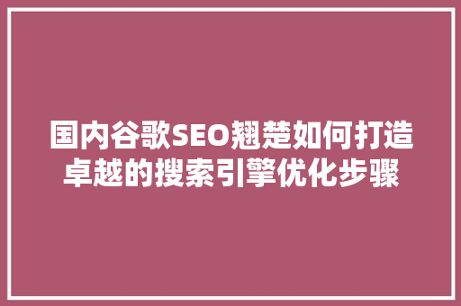 国内谷歌SEO翘楚如何打造卓越的搜索引擎优化步骤