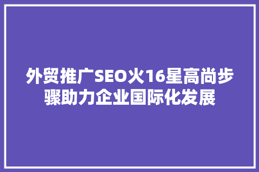 外贸推广SEO火16星高尚步骤助力企业国际化发展