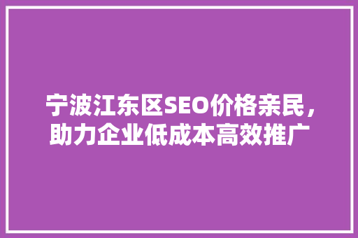宁波江东区SEO价格亲民，助力企业低成本高效推广