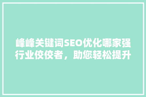峰峰关键词SEO优化哪家强行业佼佼者，助您轻松提升网站排名