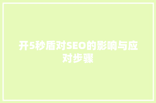 开5秒盾对SEO的影响与应对步骤
