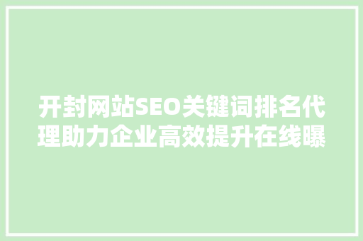 开封网站SEO关键词排名代理助力企业高效提升在线曝光率