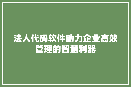 法人代码软件助力企业高效管理的智慧利器
