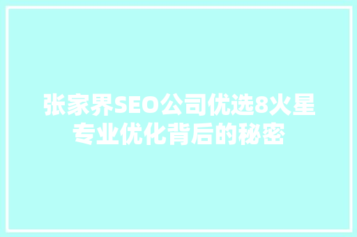 张家界SEO公司优选8火星专业优化背后的秘密