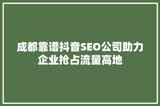 成都靠谱抖音SEO公司助力企业抢占流量高地