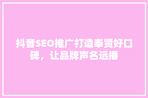 抖音SEO推广打造奉贤好口碑，让品牌声名远播  第1张