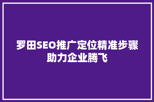 罗田SEO推广定位精准步骤助力企业腾飞