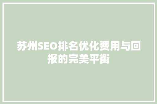 苏州SEO排名优化费用与回报的完美平衡
