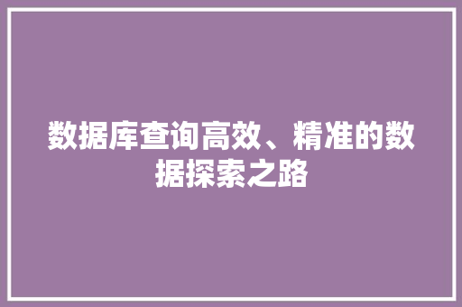 数据库查询高效、精准的数据探索之路