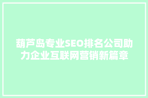 葫芦岛专业SEO排名公司助力企业互联网营销新篇章