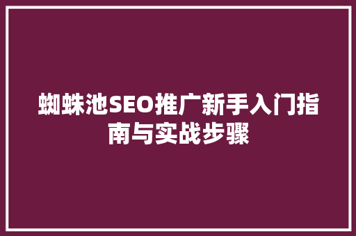 蜘蛛池SEO推广新手入门指南与实战步骤