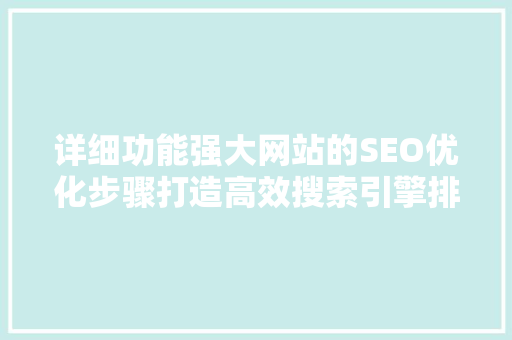 详细功能强大网站的SEO优化步骤打造高效搜索引擎排名之路