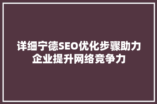 详细宁德SEO优化步骤助力企业提升网络竞争力