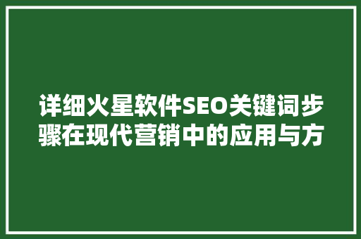 详细火星软件SEO关键词步骤在现代营销中的应用与方法