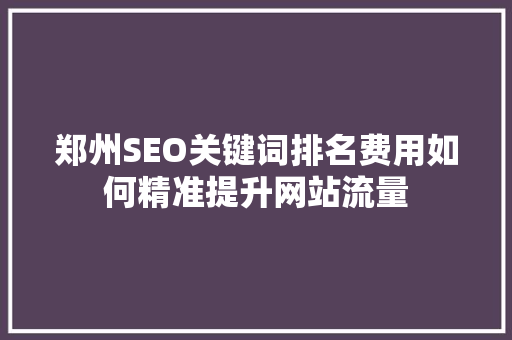 郑州SEO关键词排名费用如何精准提升网站流量