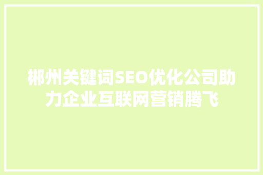 郴州关键词SEO优化公司助力企业互联网营销腾飞