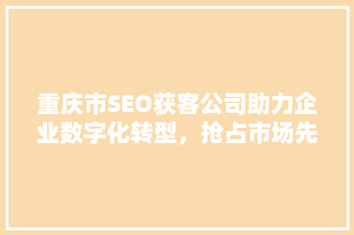 重庆市SEO获客公司助力企业数字化转型，抢占市场先机