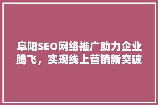 阜阳SEO网络推广助力企业腾飞，实现线上营销新突破