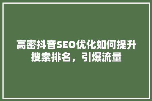 高密抖音SEO优化如何提升搜索排名，引爆流量