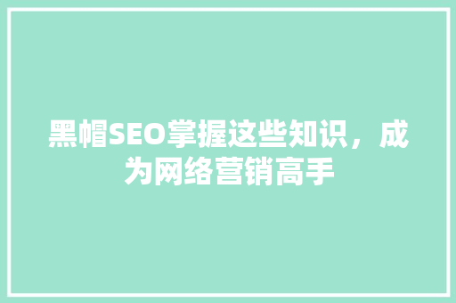 黑帽SEO掌握这些知识，成为网络营销高手