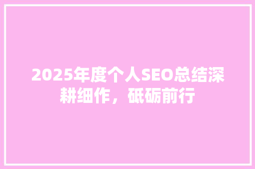 2025年度个人SEO总结深耕细作，砥砺前行