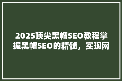 2025顶尖黑帽SEO教程掌握黑帽SEO的精髓，实现网站流量倍增